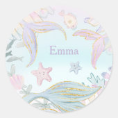 Waterverf Glitter Zeemeermin Staarten Onder het Ze Ronde Sticker (Voorkant)