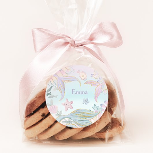 Waterverf Glitter Zeemeermin Staarten Onder het Ze Ronde Sticker