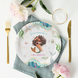 Waterverf Glitter Zeemeermin Verjaardag Papieren Bordje