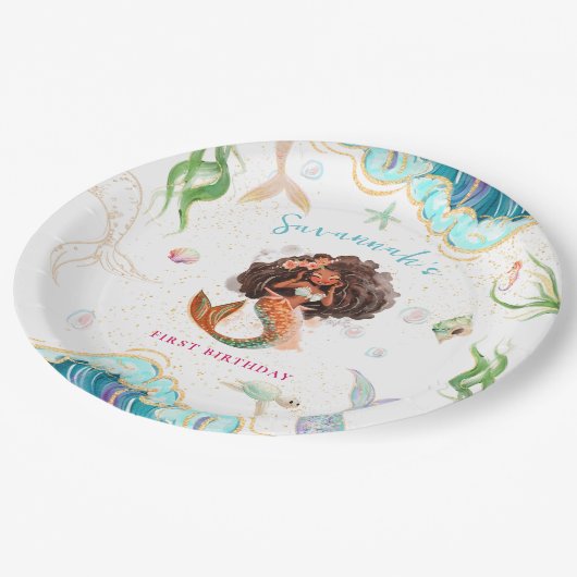 Waterverf Glitter Zeemeermin Verjaardag Papieren Bordje (Gekanteld)