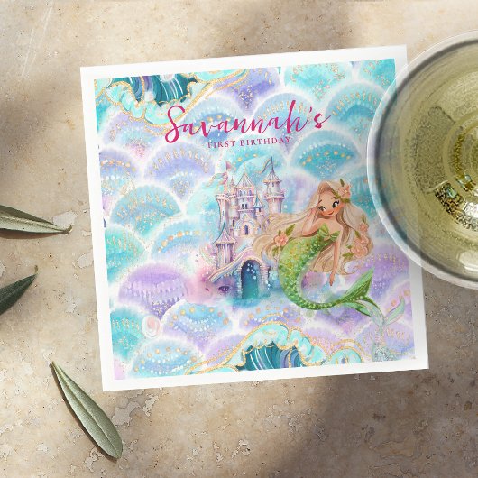 Waterverf Glitter Zeemeermin Verjaardag Servet