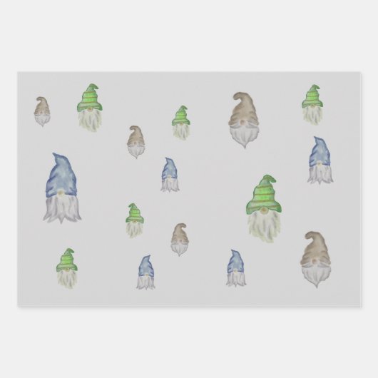 Waterverf Gnome Gift Wrap | 3 vellen | 3 kleuren (Voorkant 2)