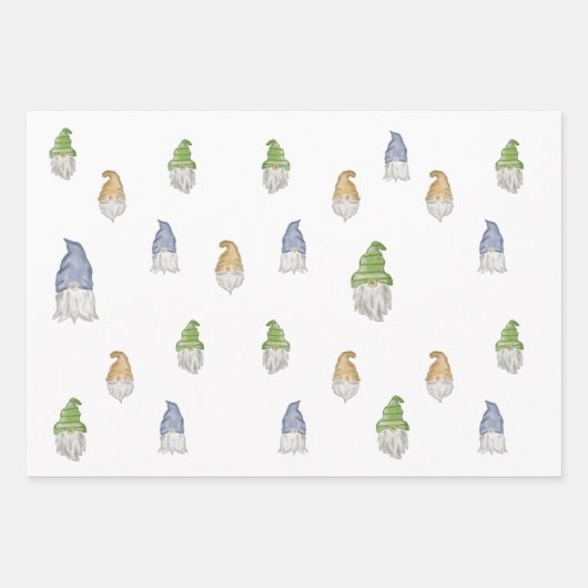 Waterverf Gnome Gift Wrap | 3 vellen | 3 kleuren (Voorkant)
