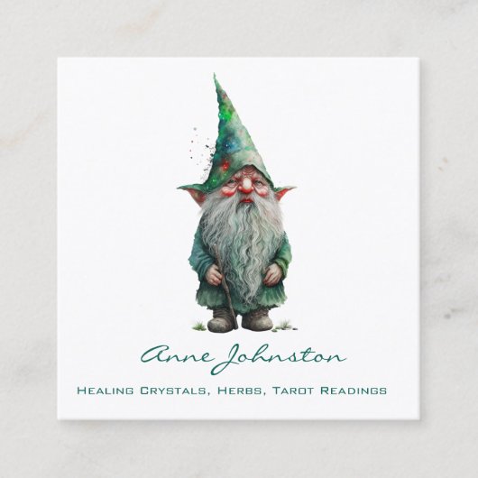 Waterverf Gnome Green Vierkante Visitekaartje (Voorkant)