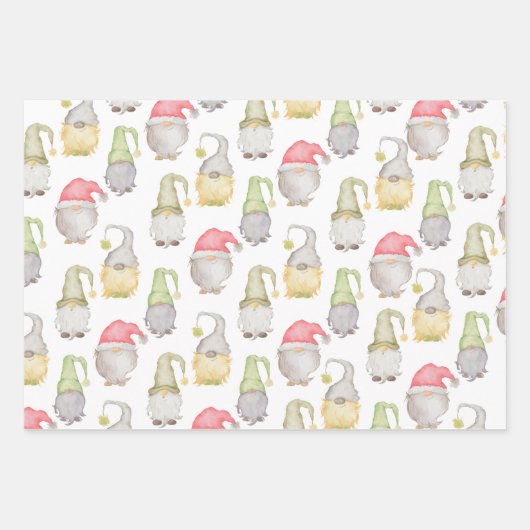 Waterverf Gnome Kerst Inpakpapier Vel (Voorkant)