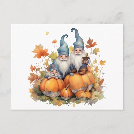 Waterverf Gnome Pompoen Thanksgiving Feestdagenkaart (Voorkant)