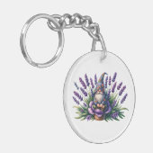 Waterverf Gnome & Purple Flowers Sleutelhanger (Voorkant Links)