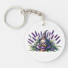 Waterverf Gnome & Purple Flowers Sleutelhanger