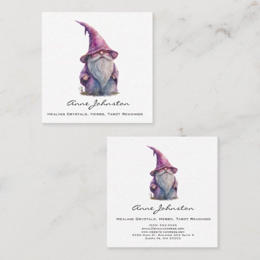 Waterverf Gnome Schattig en Schattig Vierkante Visitekaartje (Voorkant / Achterkant)