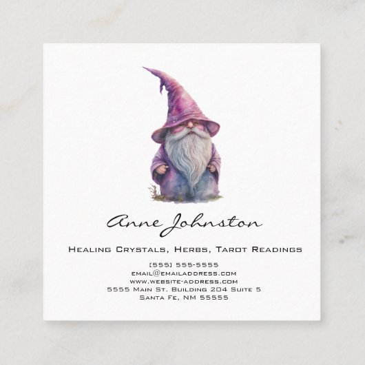 Waterverf Gnome Schattig en Schattig Vierkante Visitekaartje (Achterkant)