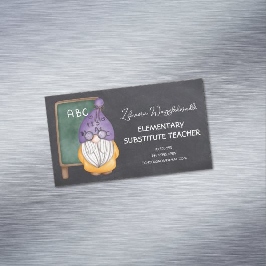 Waterverf Gnome Teacher Chalkboard Achtergrond Magnetisch Visitekaartje (Voorbeeld)
