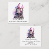 Waterverf Gnome Wizard Paarse en Zwart Vierkante Visitekaartje (Voorkant / Achterkant)