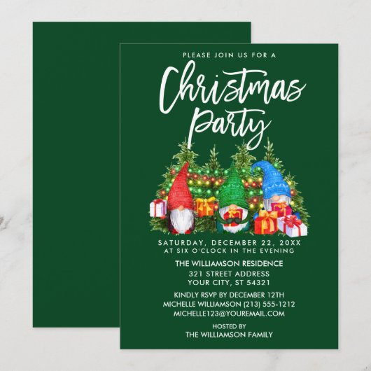 Waterverf Gnomen Lights kerstfeest Green Kaart (Voorkant / Achterkant)