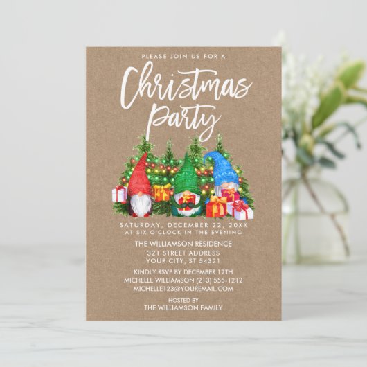 Waterverf Gnomen Lights kerstfeest Kraft Kaart (Staand voorkant)