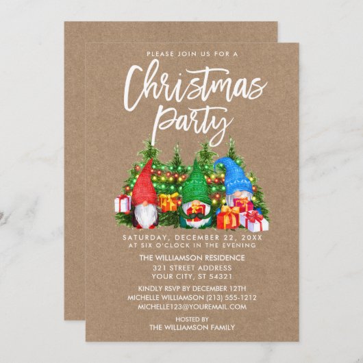 Waterverf Gnomen Lights kerstfeest Kraft Kaart (Voorkant / Achterkant)