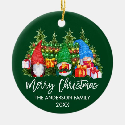 Waterverf-gnomen met kerstlampjes penseelscript keramisch ornament (Voorkant)