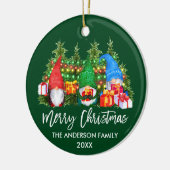 Waterverf-gnomen met kerstlampjes penseelscript keramisch ornament (Links)