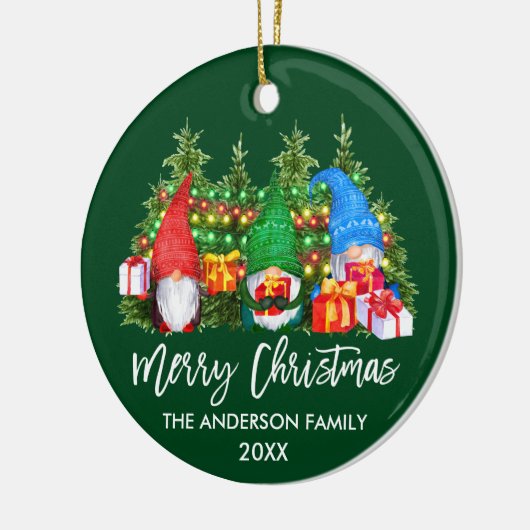 Waterverf-gnomen met kerstlampjes penseelscript keramisch ornament (Links)