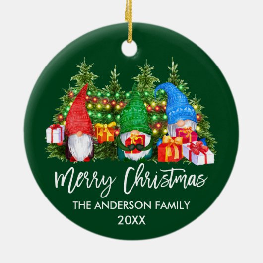 Waterverf-gnomen met kerstlampjes penseelscript keramisch ornament (Achterkant)