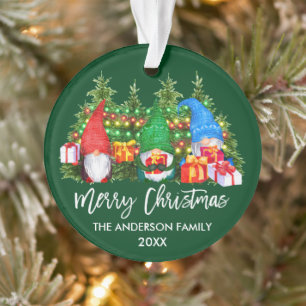 Waterverf-gnomen met kerstlampjes penseelscript ornament