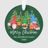 Waterverf-gnomen met kerstlampjes penseelscript ornament (voorkant)