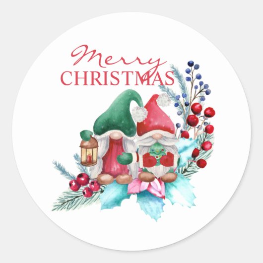 Waterverf gnomen met rood en groen Pet Ronde Sticker (Voorkant)