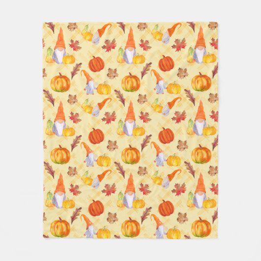 Waterverf gnomen, pompoenen en bladeren fleece deken (Voorkant)