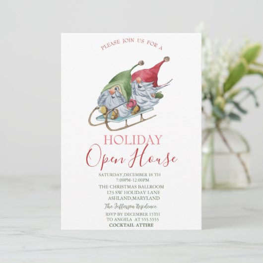 Waterverf Gnomen Sleigh Open House Kaart (Staand voorkant)