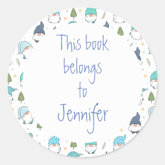 Waterverf Gnomes Custom Library Boek Bord Ronde Sticker (Voorkant)