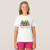 Waterverf Gnomes Green Merry KerstGirl's T-shirt (Voorkant volledig)