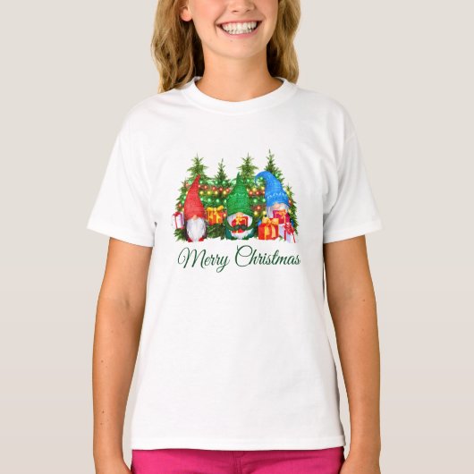 Waterverf Gnomes Green Merry KerstGirl's T-shirt (Voorkant)