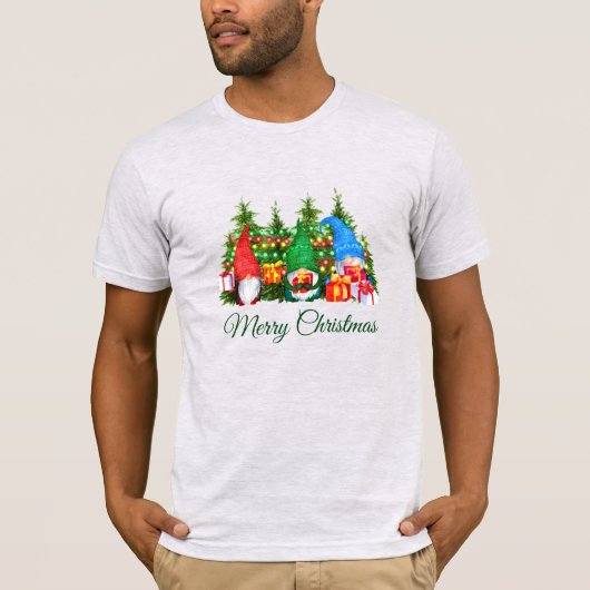 Waterverf Gnomes Green Merry kerstgrijs T-shirt (Voorkant)