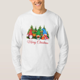 Waterverf Gnomes Red Merry Long kerst T-shirt
