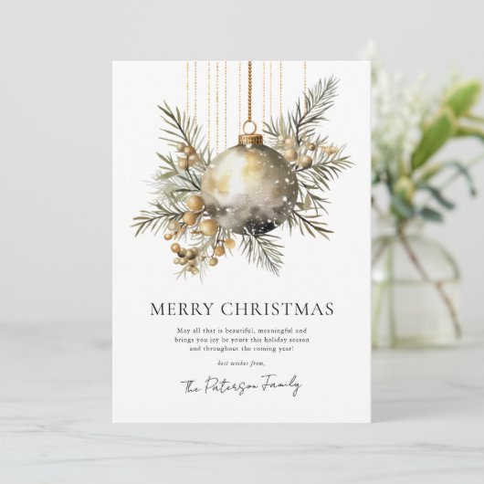 Waterverf Gold Bauble kerstvakantie Feestdagenkaart (Staand voorkant)