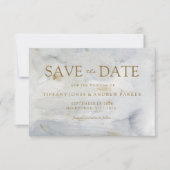 Waterverf Gold Blue Marble Wedding Save the Date (Voorkant)