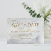 Waterverf Gold Blue Marble Wedding Save the Date (Staand voorkant)