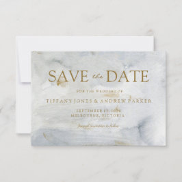 Waterverf Gold Blue Marble Wedding Save the Date