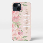 Waterverf Gold Blush Pink Floral Monogram iPhone Hoesje (Achterkant)