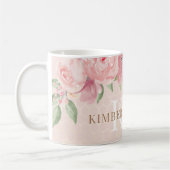 Waterverf Gold Blush Pink Floral Monogram Koffiemok (Links)