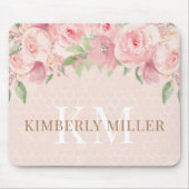 Waterverf Gold Blush Pink Floral Monogram Muismat (Voorkant)