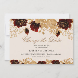 Waterverf Gold Bourgogne Rozen Verander de datum Kaart