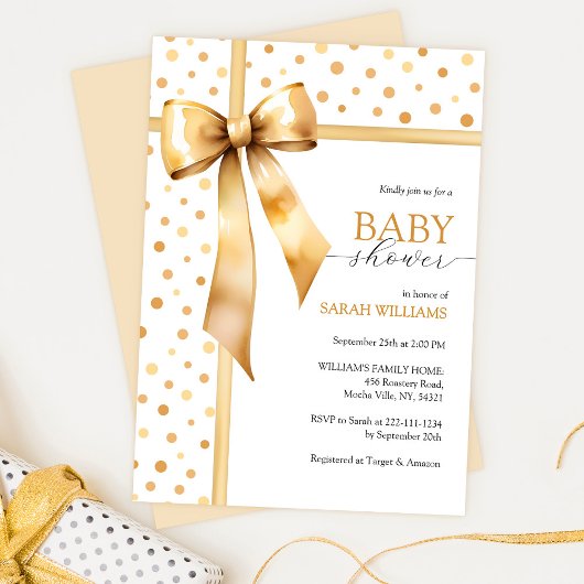 Waterverf Gold Bow Baby shower Kaart