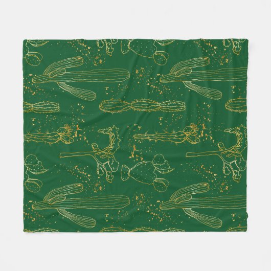Waterverf Gold Cactus Fleece Deken (Voorkant (Horizontaal))
