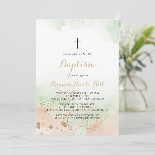 Waterverf Gold Confetti Baptisme Kaart (Staand voorkant)