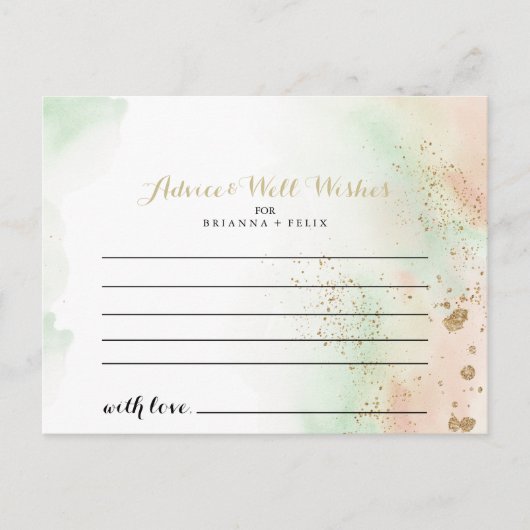 Waterverf Gold Confetti huwelijksadvieskaart Briefkaart (Voorkant)