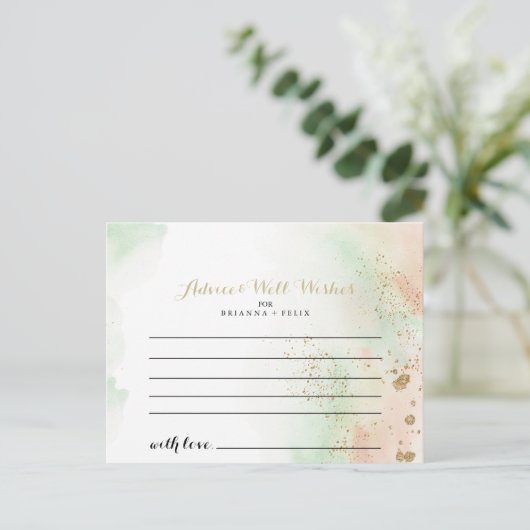 Waterverf Gold Confetti huwelijksadvieskaart Briefkaart (Staand voorkant)