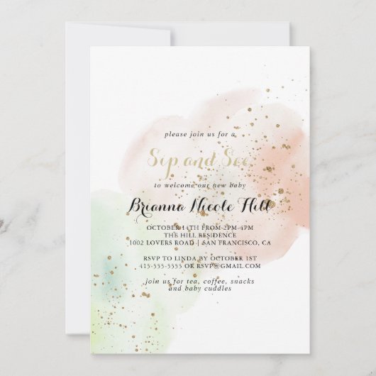 Waterverf Gold Confetti Sip en Zie Kaart (Voorkant)