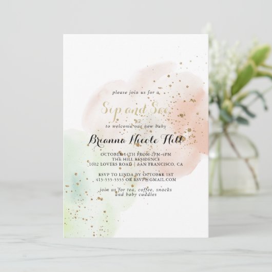 Waterverf Gold Confetti Sip en Zie Kaart (Staand voorkant)