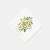 Waterverf Gold Cross - roze, witte flora - baptism Servet (Hoek)