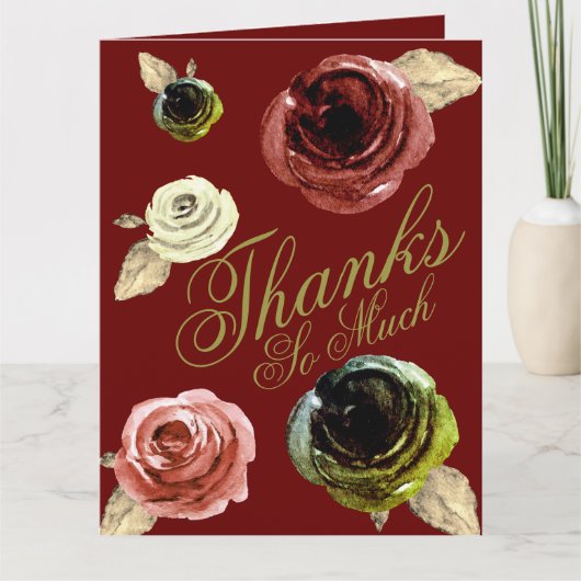 Waterverf Gold en Bourgondische ScriptHeel erg bed Bedankkaart (Voorkant)